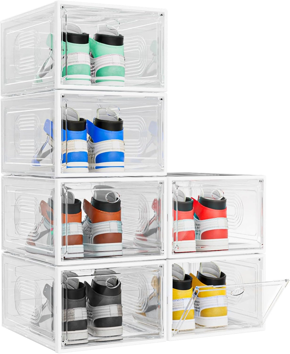 6 Pack Thicken Shoe Organizer Stackable,Upgraded Sturdy Shoe Storage Box with Magnetic Door,Shoe