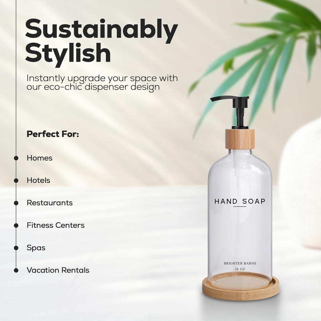 Glass Hand Soap Dispenser Bathroom Set by Brighter Barns - Hand Soap Dispenser for Kitchen Sink &