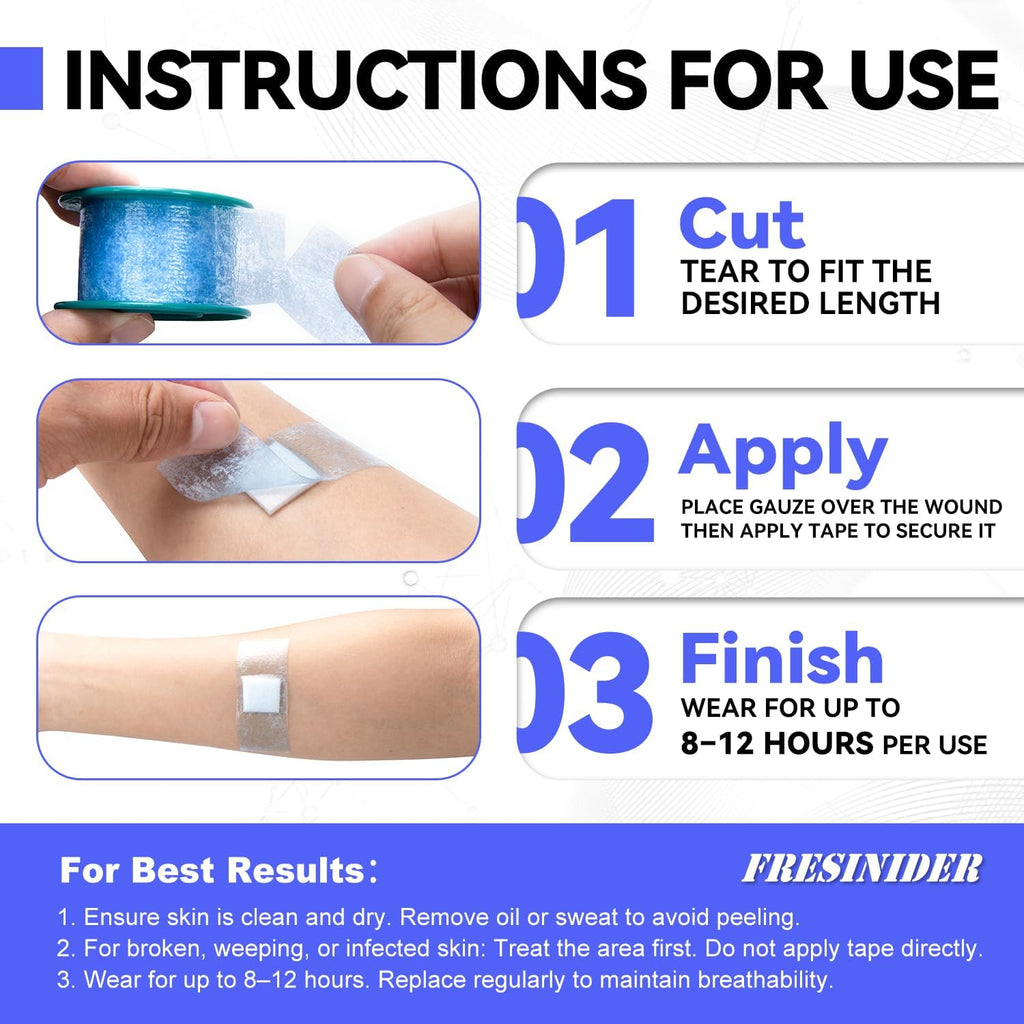 FRESINIDER Silicone Tape 1" x 5 Yard Pink 4 Rolls for Sensitive Skin, Pre-Cut Waterproof Medical
