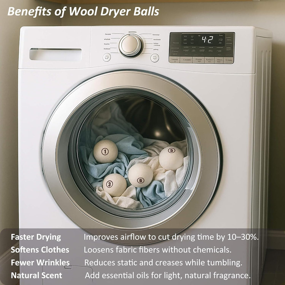 Sheep Wool Dryer Balls 12 Pack XL(2.7") Premium Natural Fabric Softener, Reusable Laundry Dryer