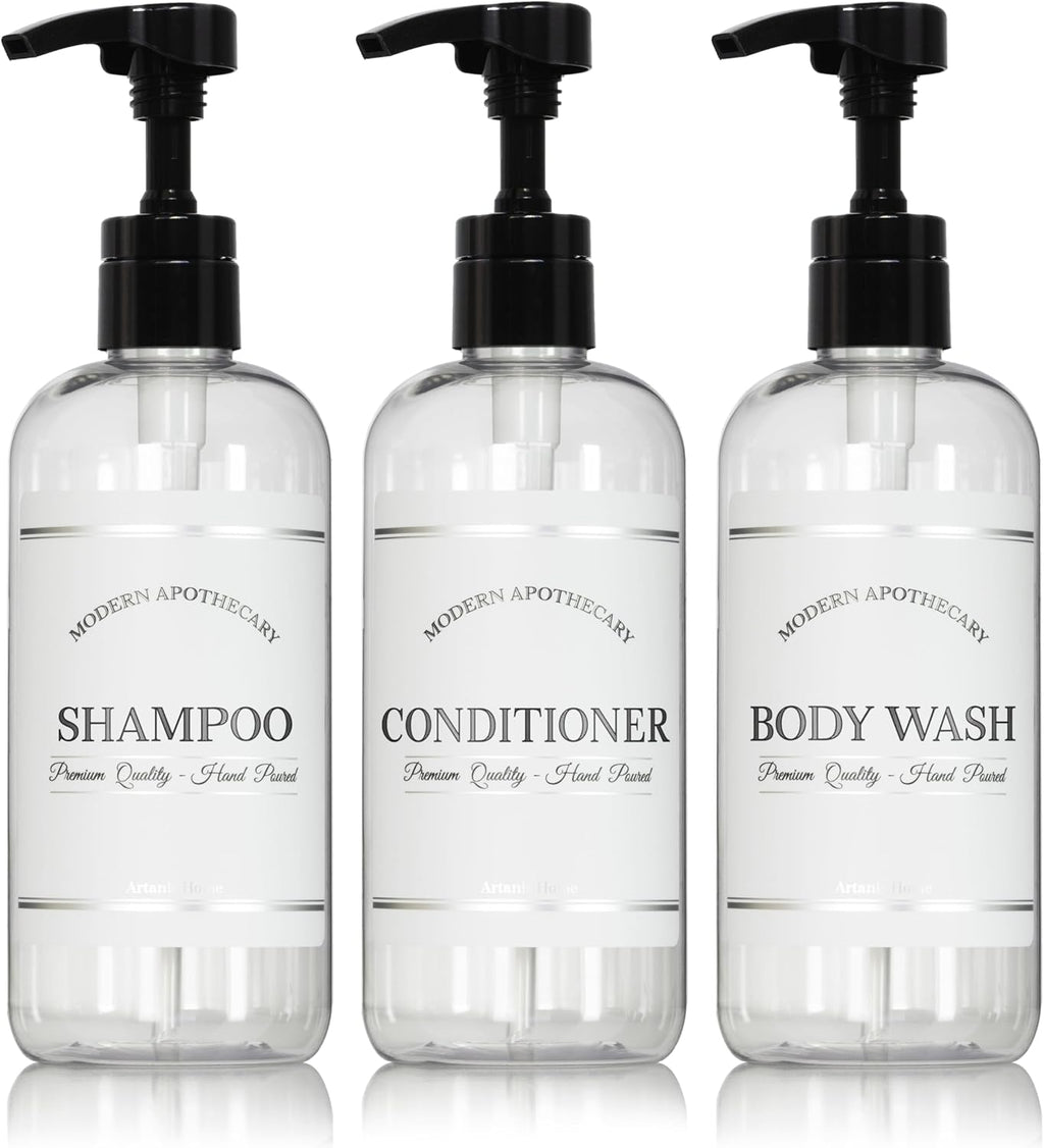 Clear Refillable Shampoo and Conditioner Bottles - Body Wash, Shampoo and Conditioner Dispenser