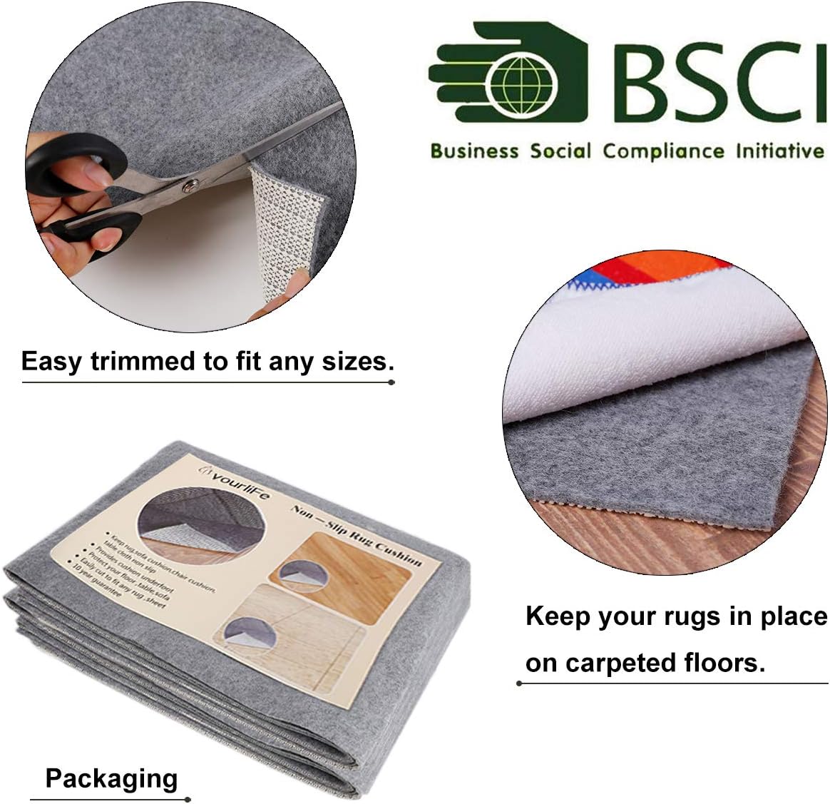 Non Slip Rug Pad Grippers - 2x3, 1/8" Thick, (Felt + Rubber) Double Layers Area Carpet Mat Tap