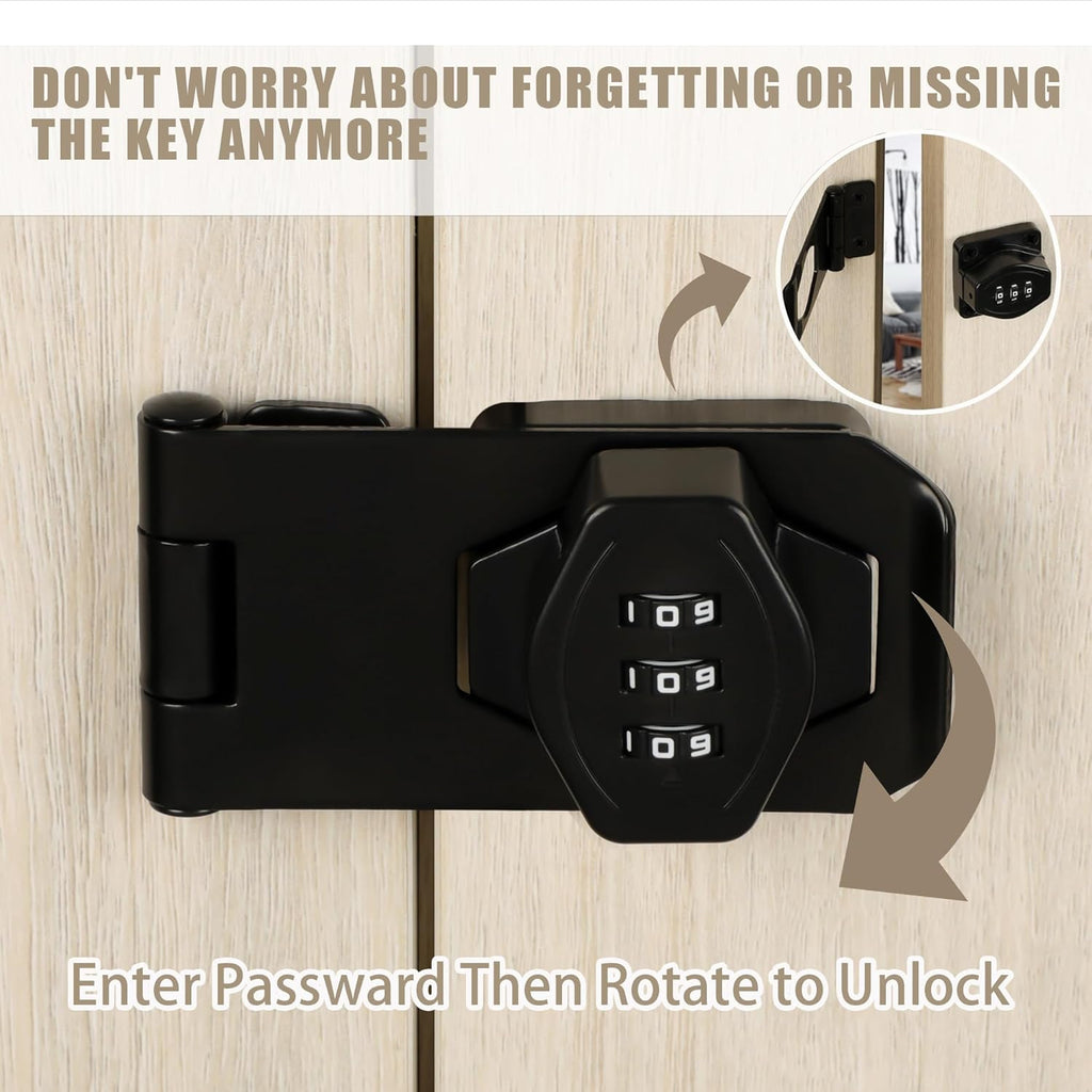 Password Rotary Hasp Locks, Digit Combination Lock Door Security Slide Latch Door Lock for Drawers