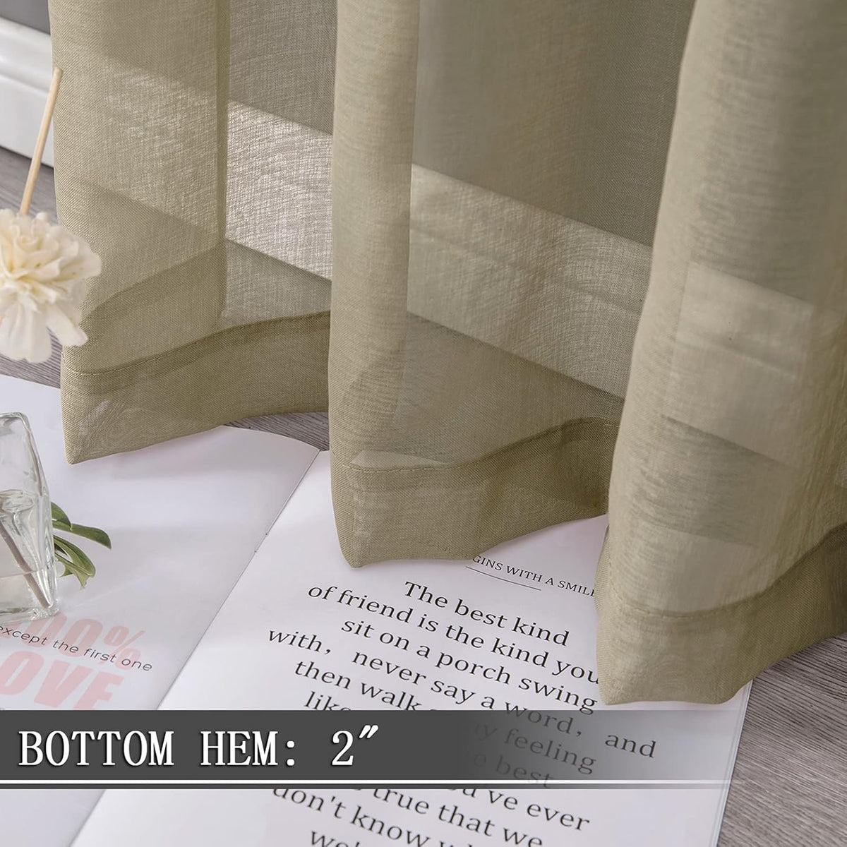 Tollpiz Sheer Curtains Linen Textured Living Room Curtain Sheers Light Filtering Rod Pocket Voile
