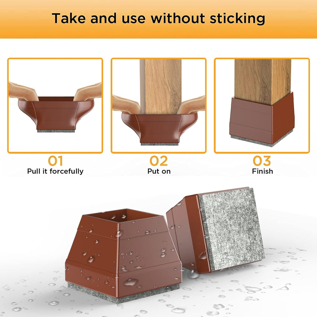 Square Chair Leg Protectors for Hardwood Floors, 16 Pcs Silicone Felt Furniture Leg Cover,(Brown 1