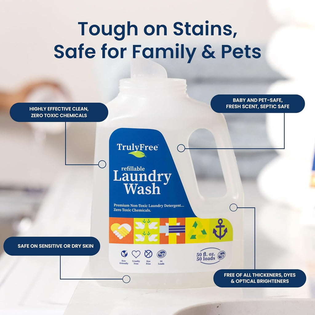 Truly Free Natural Laundry Detergent for Sensitive Skin | Eco Friendly, Plant Based, Baby Clothes