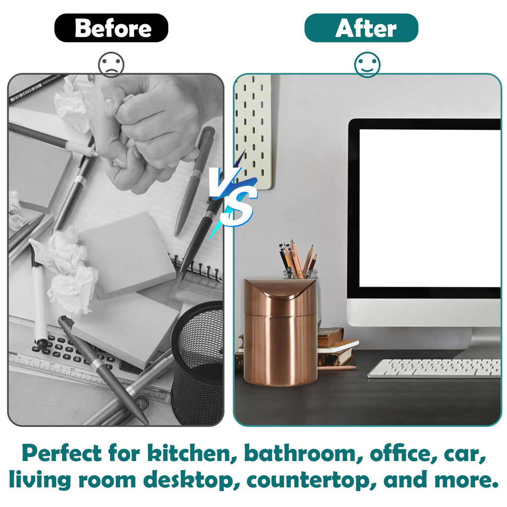 Mini Trash Can, Tiny Desktop Trash Bin with Swing Lid, Stainless Steel Bathroom Countertop Garbage