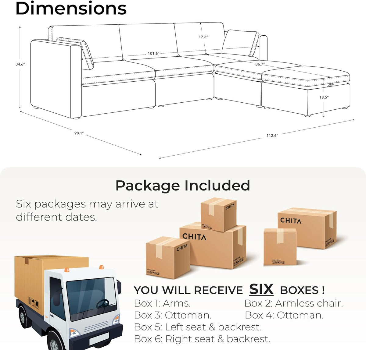 CHITA Oversized Modular Cloud Sectional Sofa, FSC Certified U Shaped Sectional Couches for Living