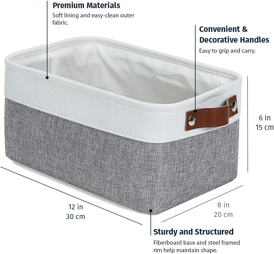 OrganiHaus Small Fabric Storage Bins for Shelves 3 Pack, 12x8in Closet Storage Bins for Shelves