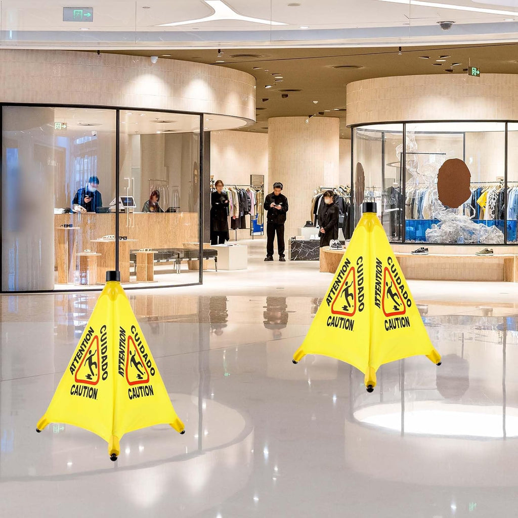 4-Packs Wet Floor Signs 20 Inch, Pop UP Bilingual Yellow Caution Wet Floor Sign with Wall Mounted