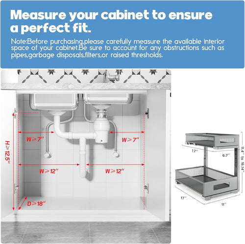 1 Pack 17IN Depth Under Sink Storage Organizer, Large 2-Tier Elegant Mesh Pull Out Shelf for