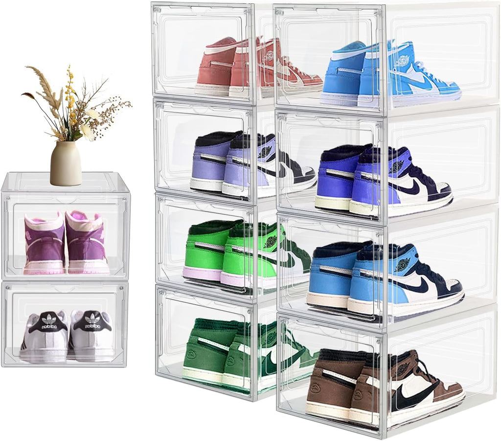 10 Pack Shoe Storage Box Clear Hard Plastic Shoe Organizer Stackable Hats Sneaker Display Case with
