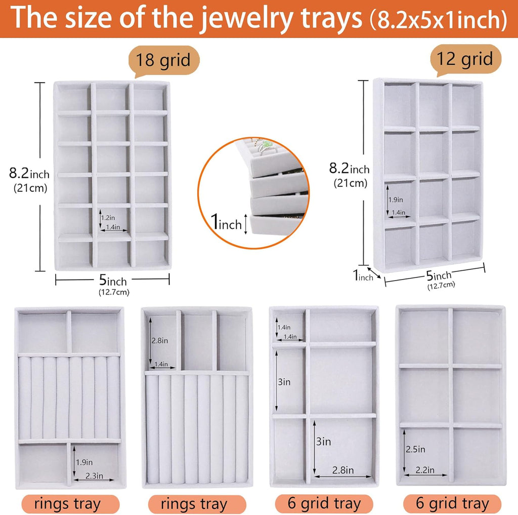Jewelry Storage 8PACK, Velvet Jewelry Organizer Trays, 4PCS Stackable Jewelry Tray for Drawers