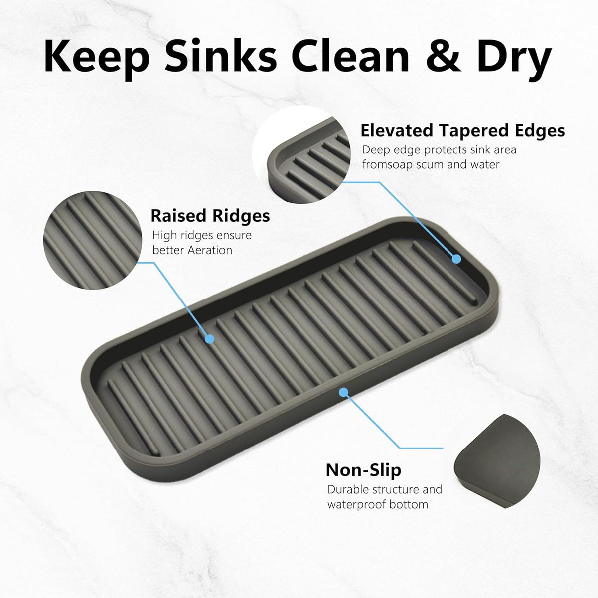 Gosmol Silicone Sponge Holder Kitchen Sink Organizer Tray Dish Caddy Soap Dispenser, Scrubber Spoon