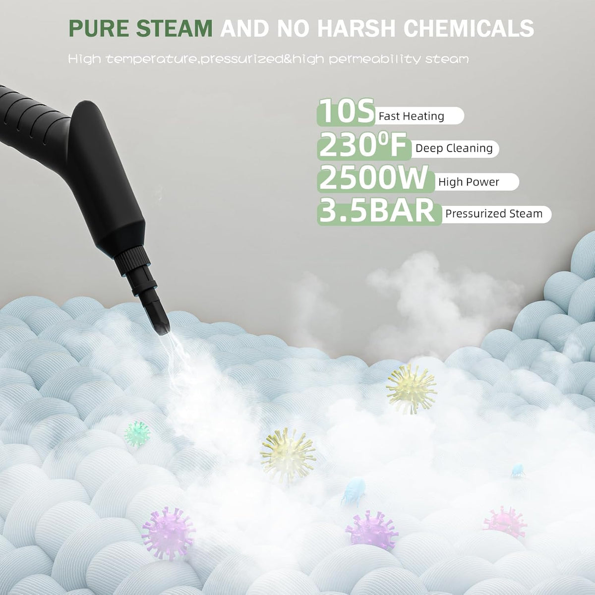 Handheld Steam Cleaner 2500W,10s Fast Heat-Up & 50.73OZ Large Tank,Pressurized Portable Steamer