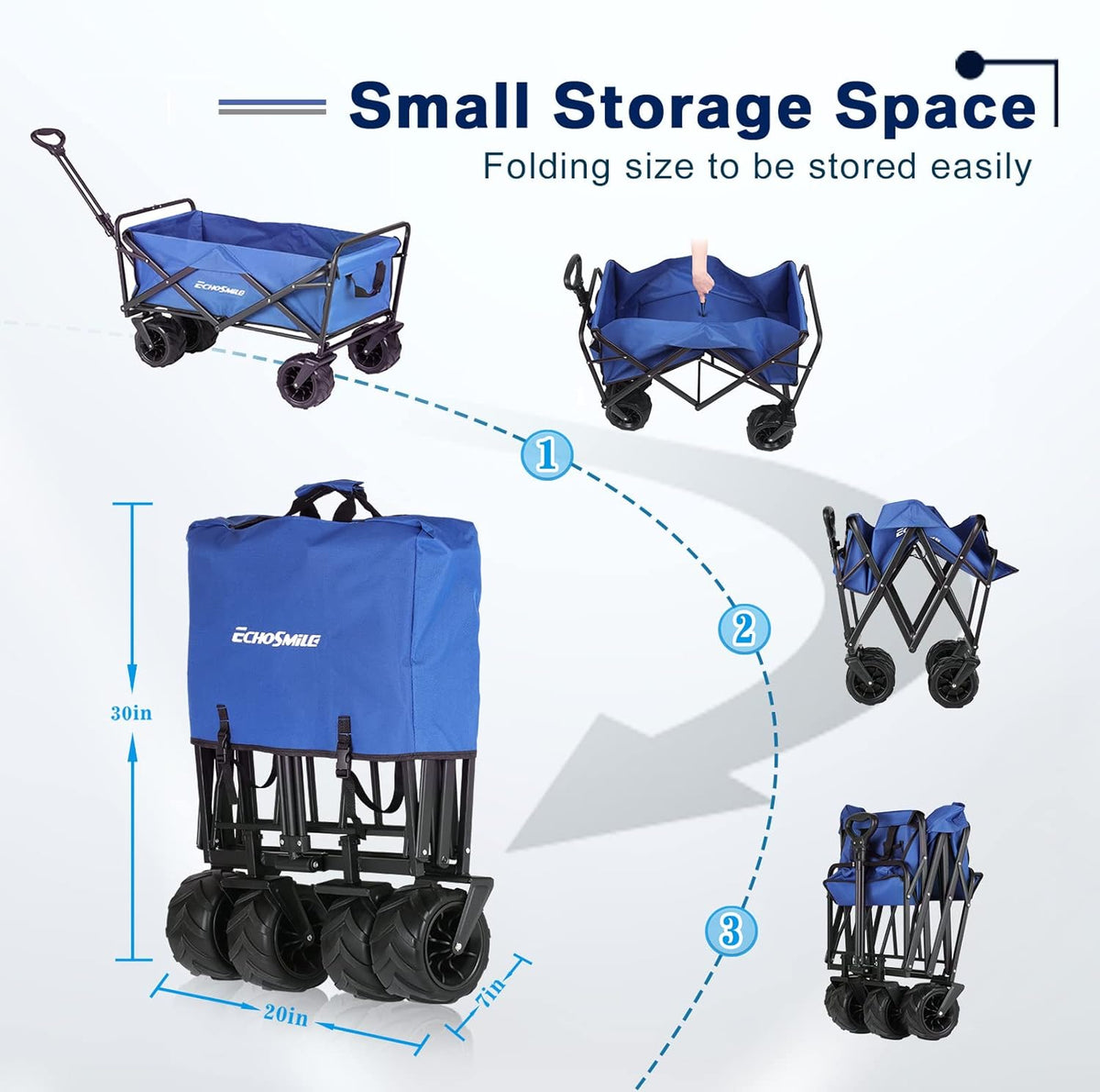 EchoSmile Heavy Duty 350 Lbs Capacity Collapsible Wagon, Outdoor Folding Camping Wagons, Grocery