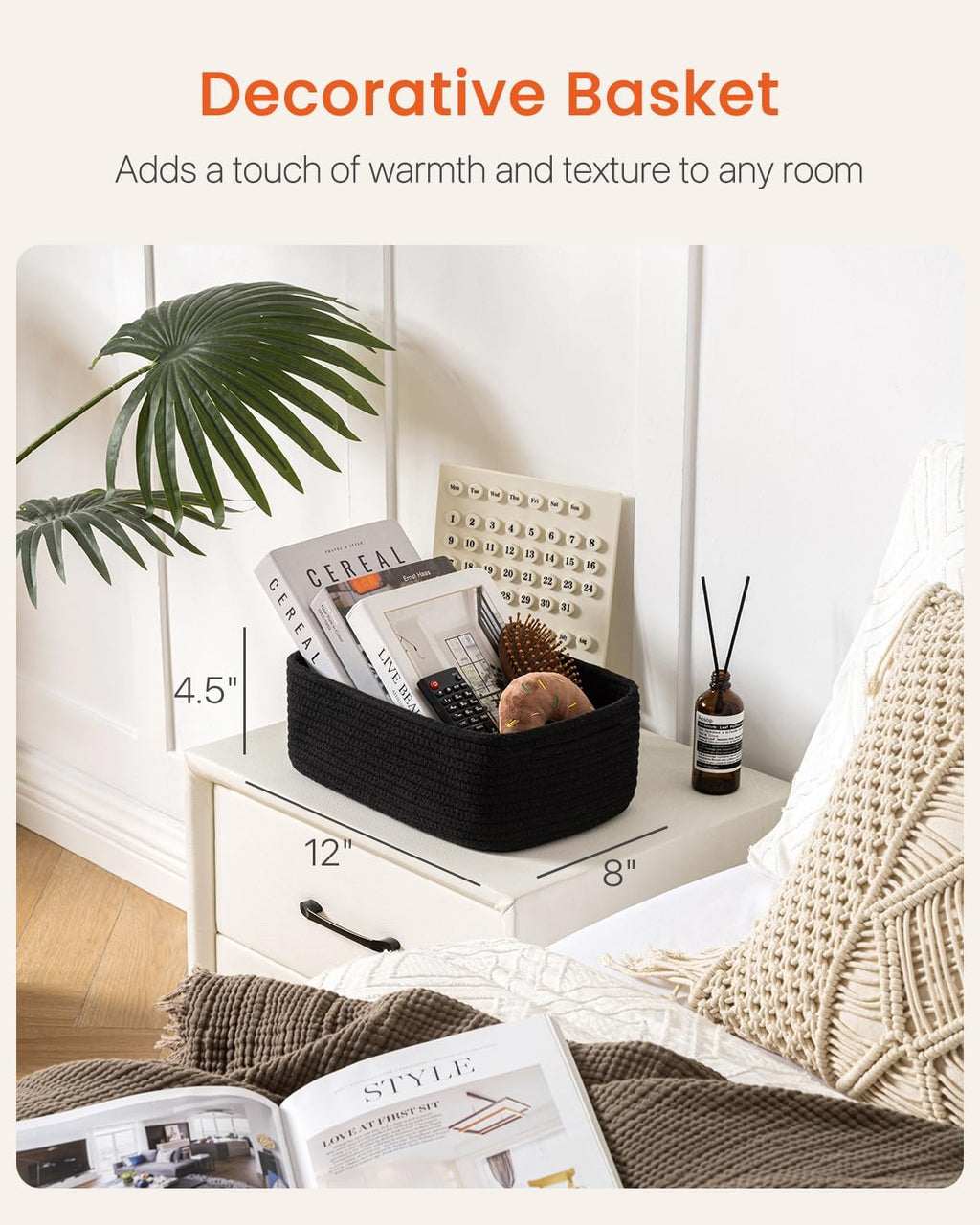 Small Woven Basket, 12 x 8 x 4.5 Inches, Storage Basket for Organizing, Cute Small Rope Shelf