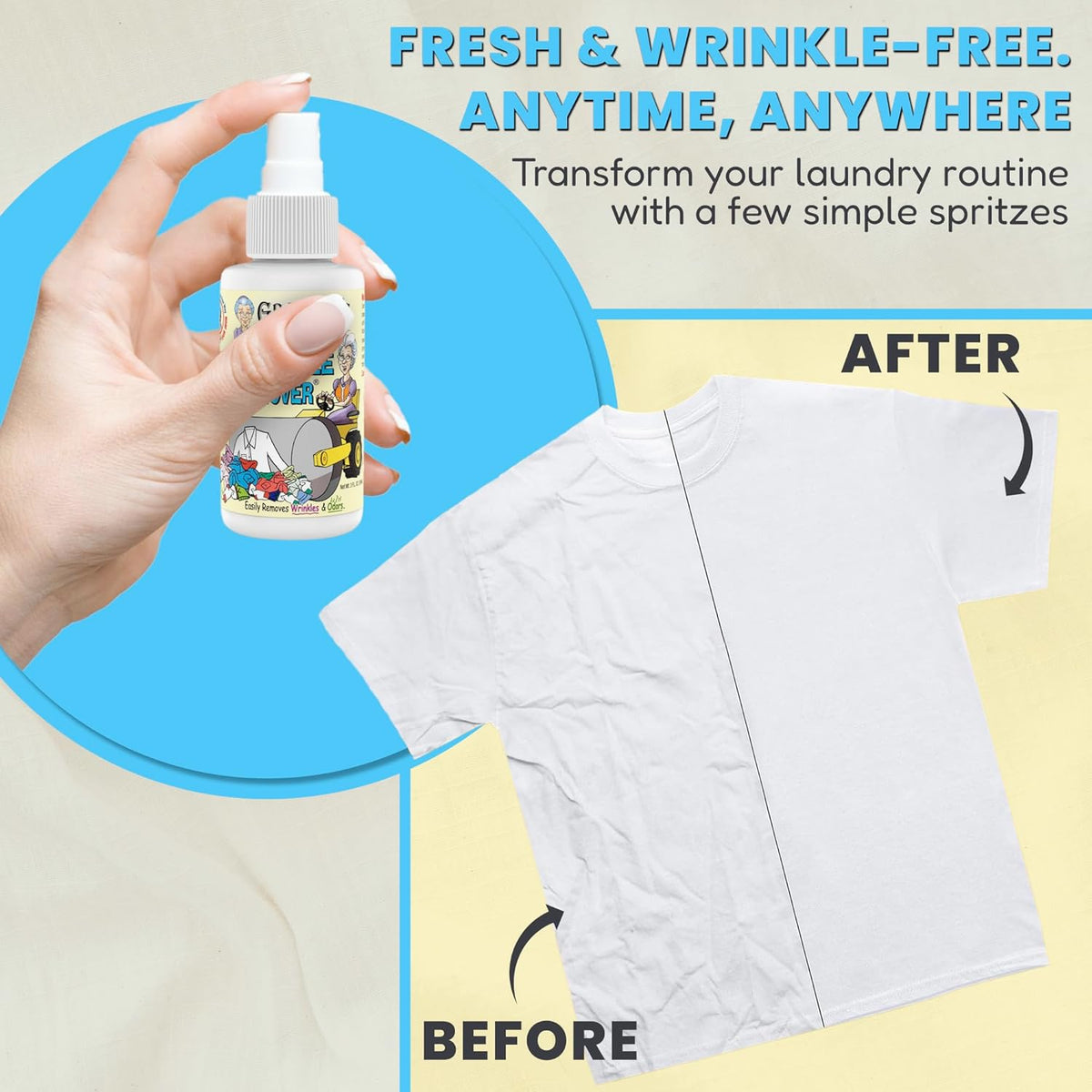 Grandma's Secret Wrinkle Remover - Wrinkle Release Spray, Odor Eliminator, and Fabric Refresher