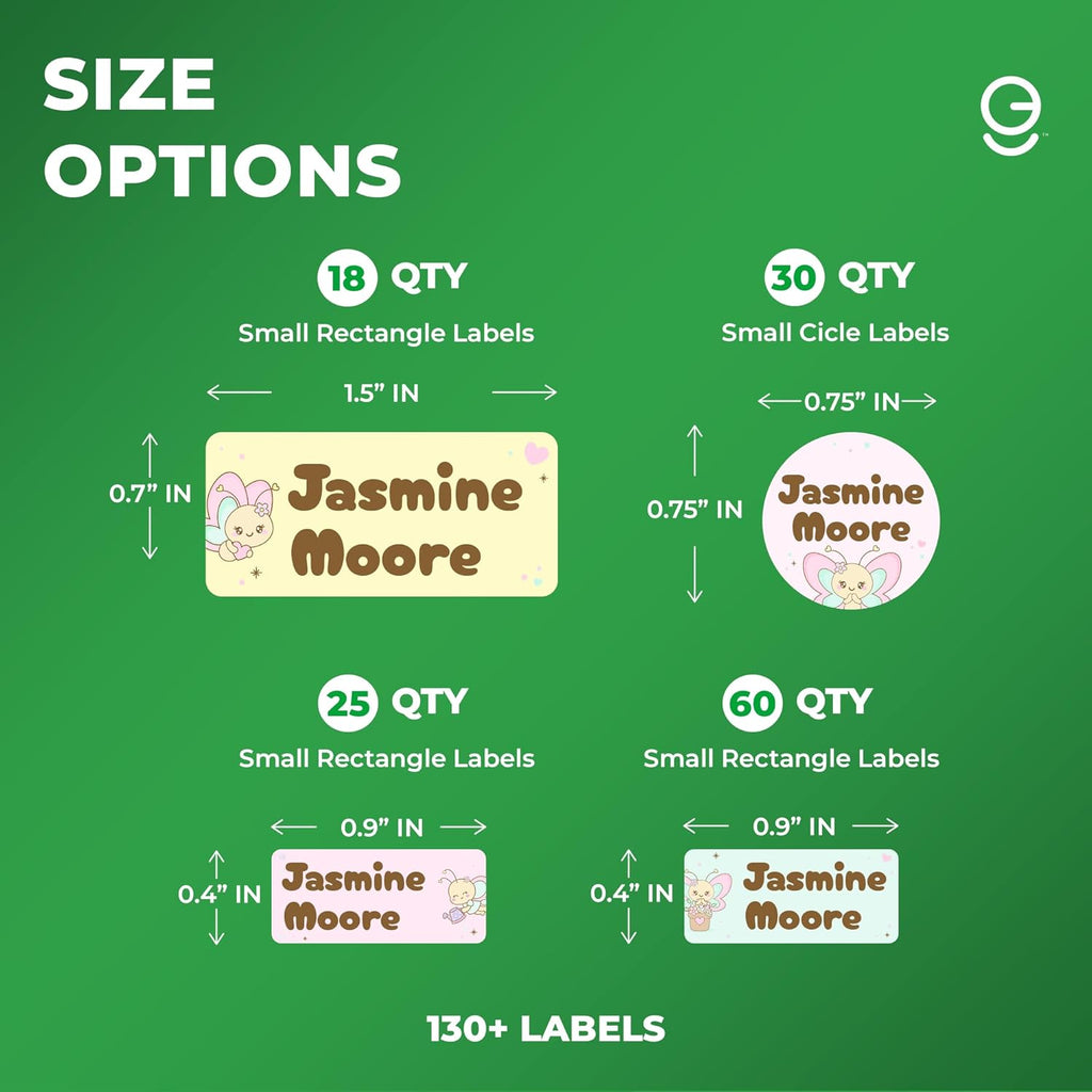 Personalized Name Tag Stickers for Kids (130+ Pack) | Butterfly Waterproof Labels for School