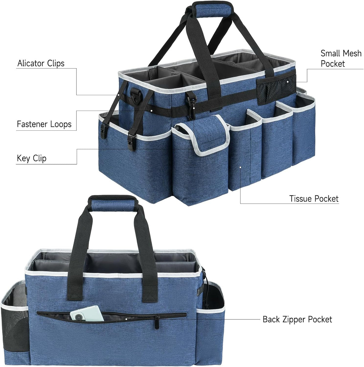Cleaning Caddy Bag,Extra Large Cleaning Supplies Organizer with Handle for Housekeepers,Blue