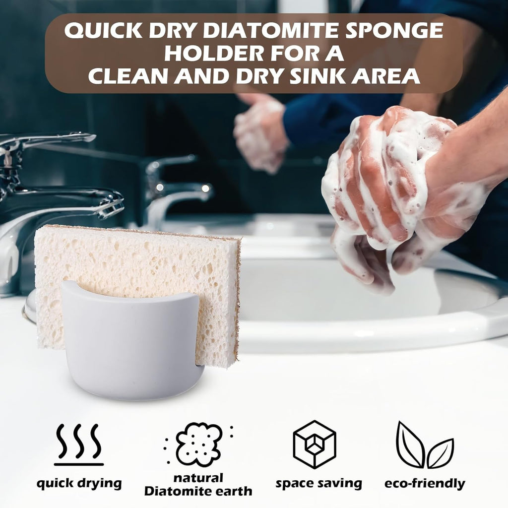Geelin 2 Pack Diatomite Stone Sponge Holder for Kitchen Sink Absorbent Sponge Drying Rack Dish