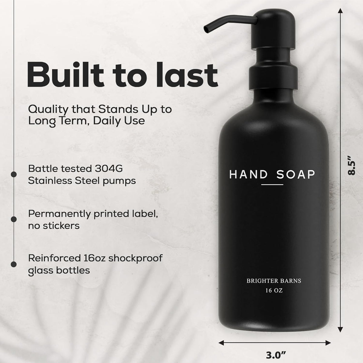 Black Glass Soap and Lotion Dispenser Set by Brighter Barns - Hand Soap Dispenser Bathroom Set