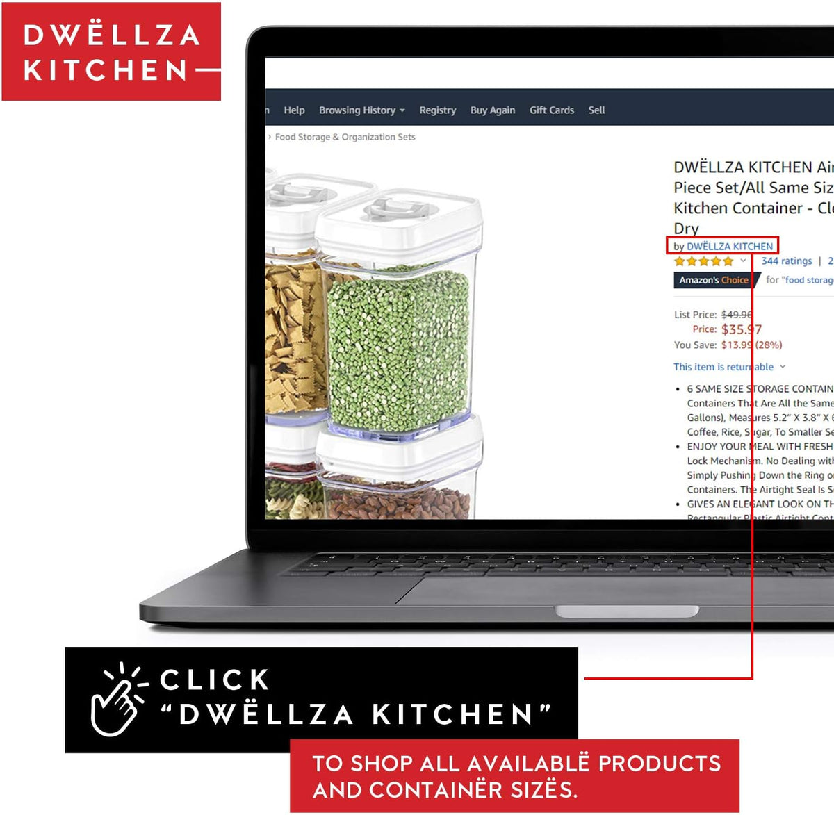DWËLLZA KITCHEN Airtight Food Storage Containers for Pantry With White Lids – 6 Pack - Clear Air