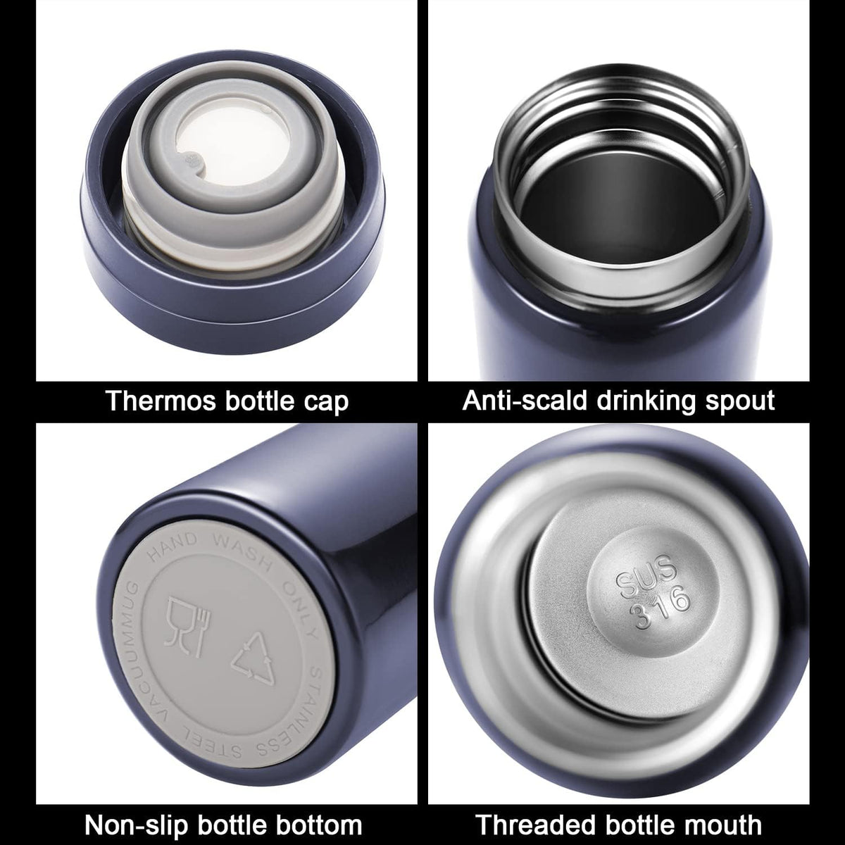 10oz Mini Water Bottle Stainless Steel Thermos Small Flask - Insulated Vacuum, Leak Proof, Keeps