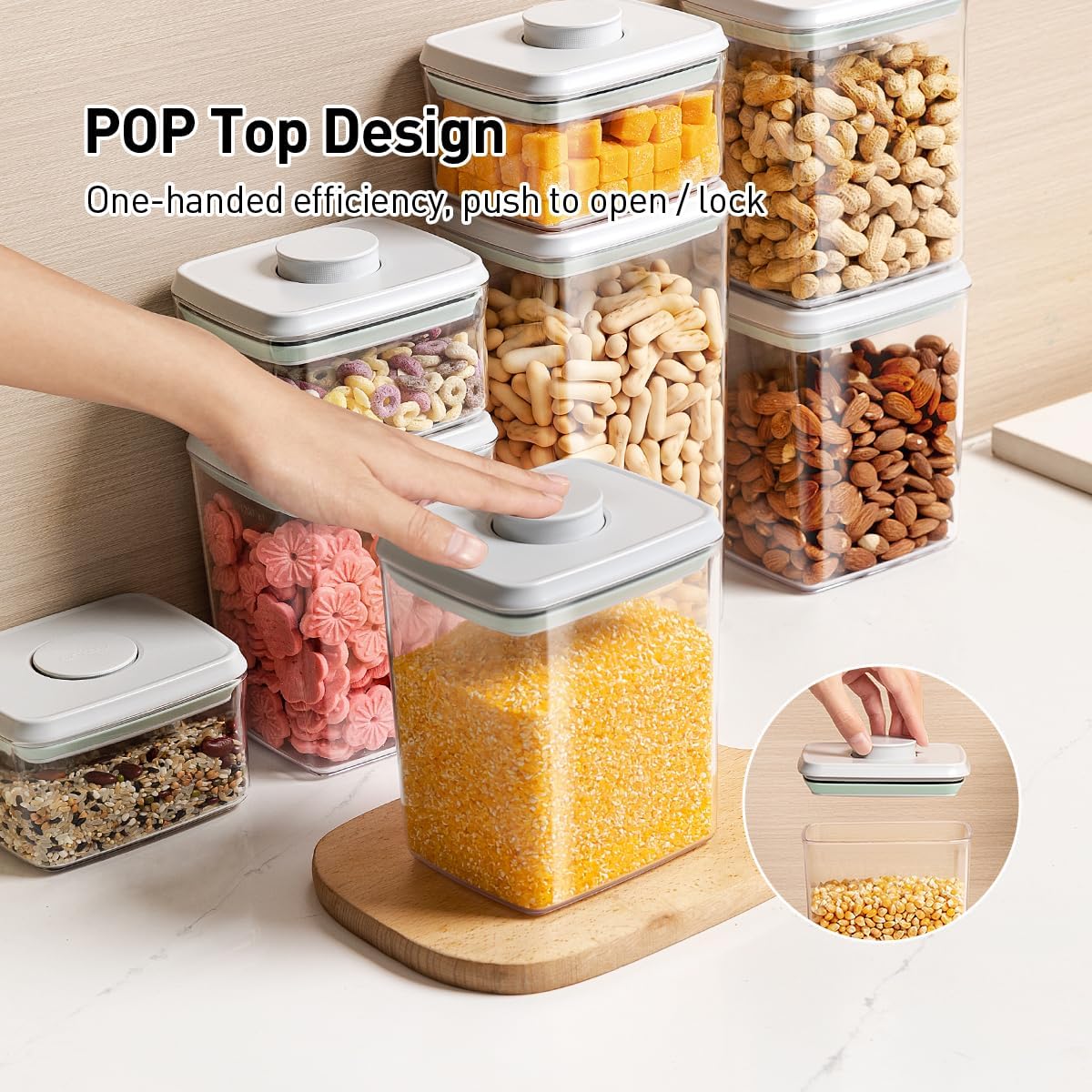 Food Storage Containers with Lids,2.9Qt 2Pcs Airtight Pop Food Storage Containers, BPA-Free