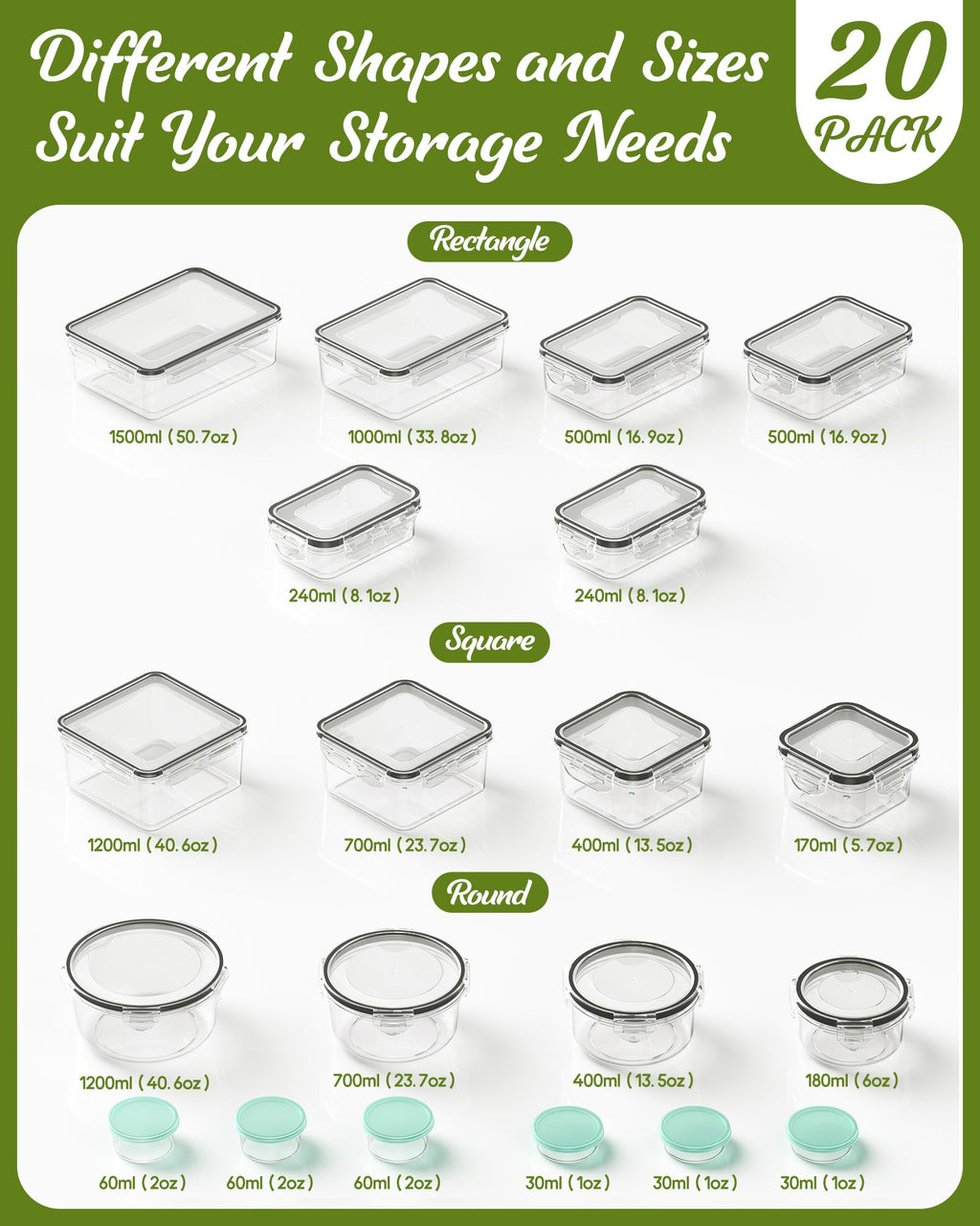 Canfanni 40 Piece Food Storage Containers with Lids, BPA-Free