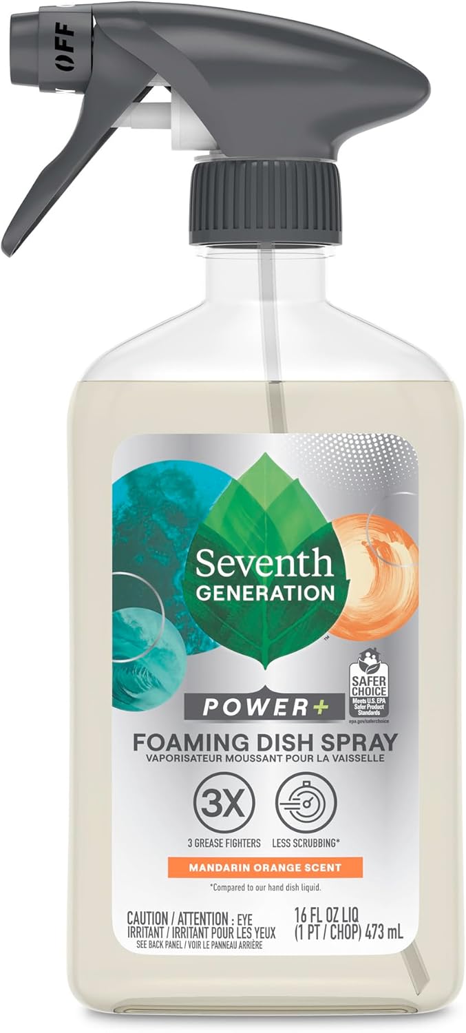 Seventh Generation Foaming Dish Spray, Power+ Mandarin Orange, 3 Powerful Grease Fighters, 16 Fl Oz