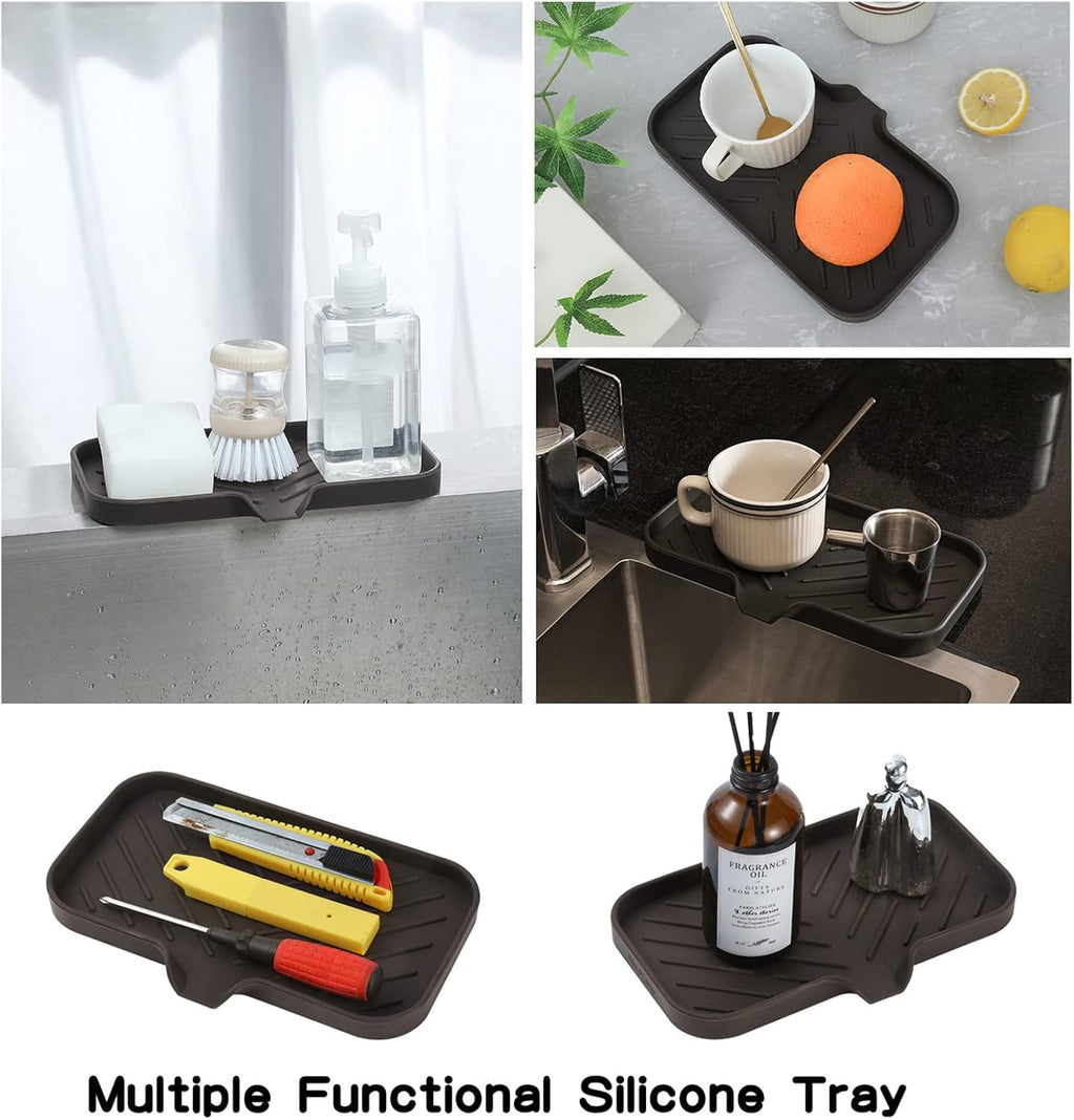 Silicone Bathroom Soap Dishes with Drain Spout-Bathroom and Kitchen Sink Organizer,Sponge