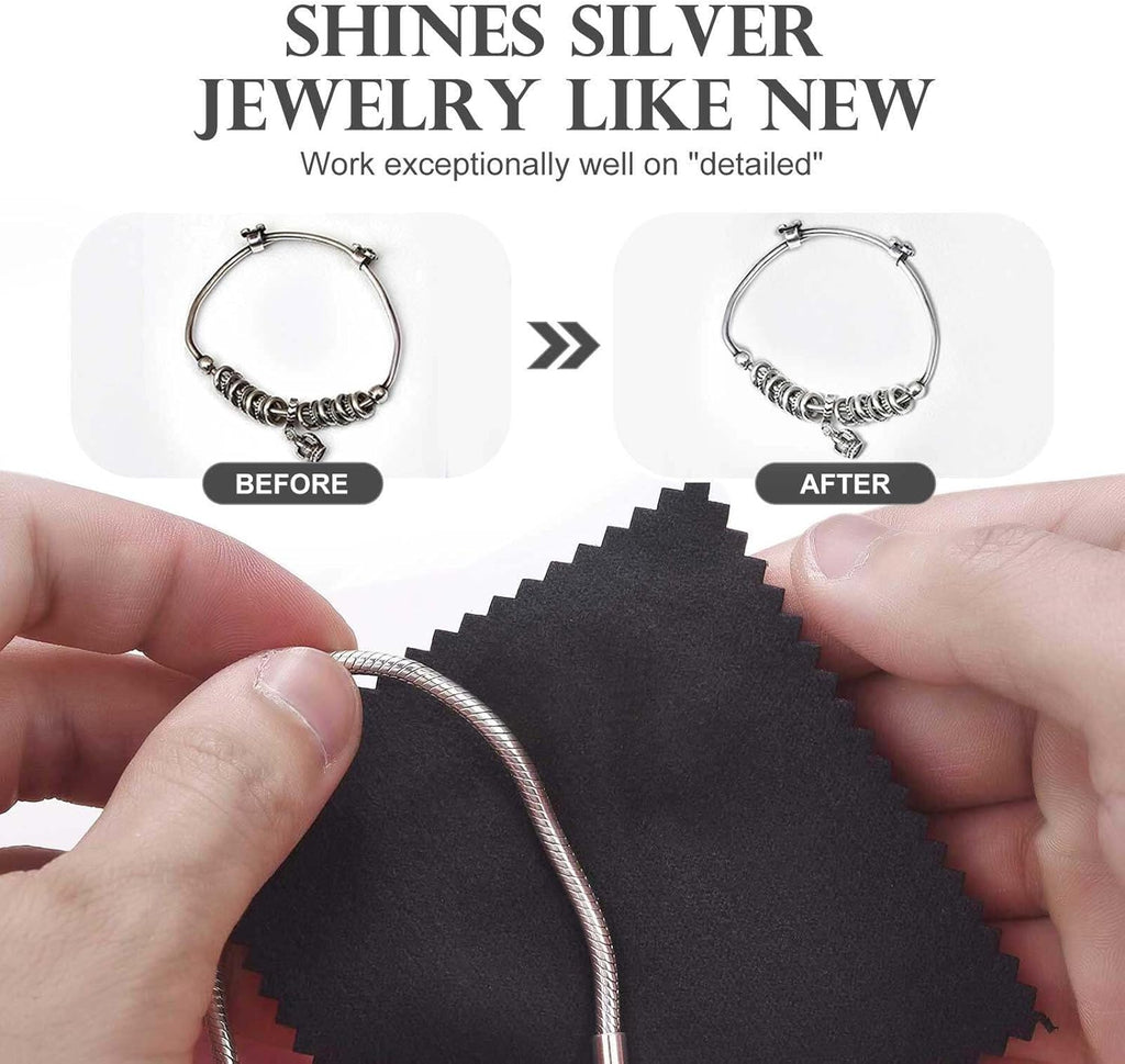 SEVENWELL 100pcs Jewelry Cleaning Cloth Black Polishing Cloth for Sterling Silver Gold Platinum