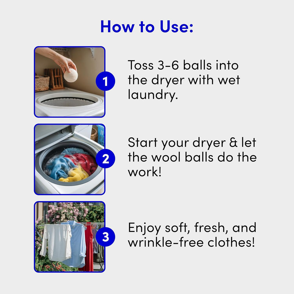 Zero Trace Wool Dryer Balls - Dryer Balls Laundry Reusable - Eliminate Wrinkles Static & Lint