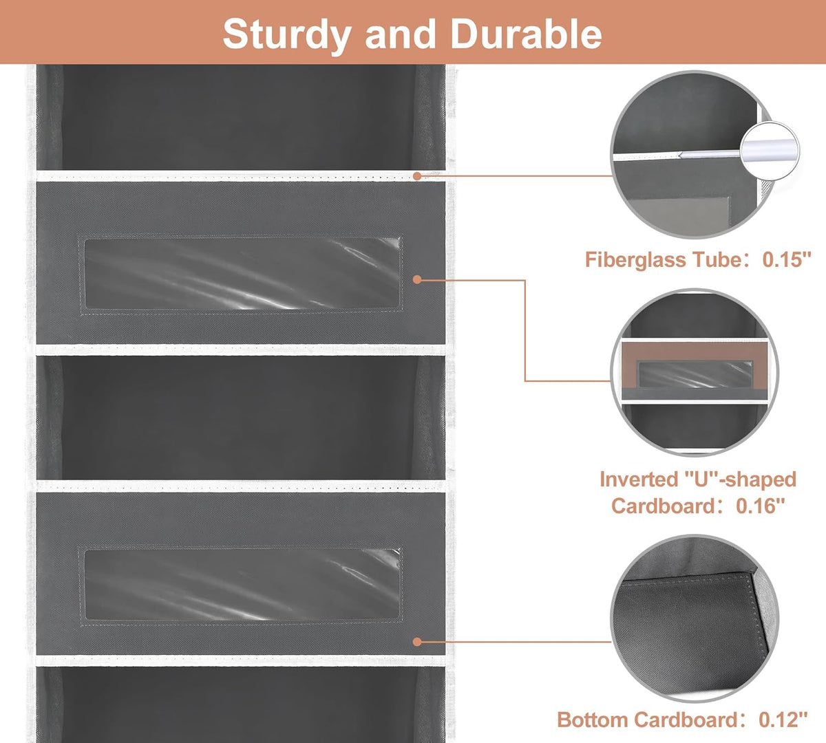 3 Packs 5-Tier Over the Door Storage Organizer with 10 Side Mesh Pockets, 48 lbs Load Capacity, 3
