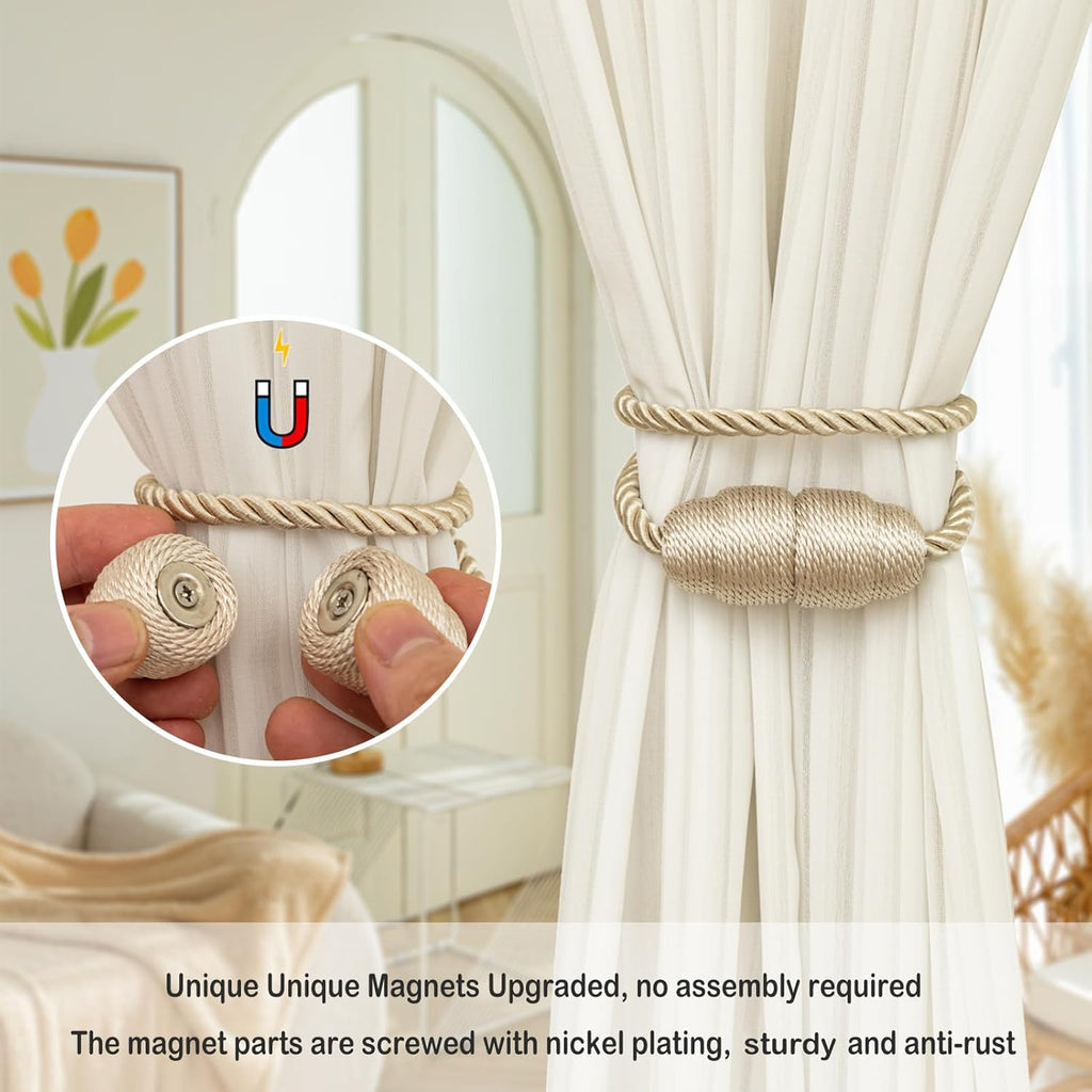 Magnetic Curtain Tiebacks - Rope Tiebacks for Curtains & Drapes, Decorative Window Holdbacks (2