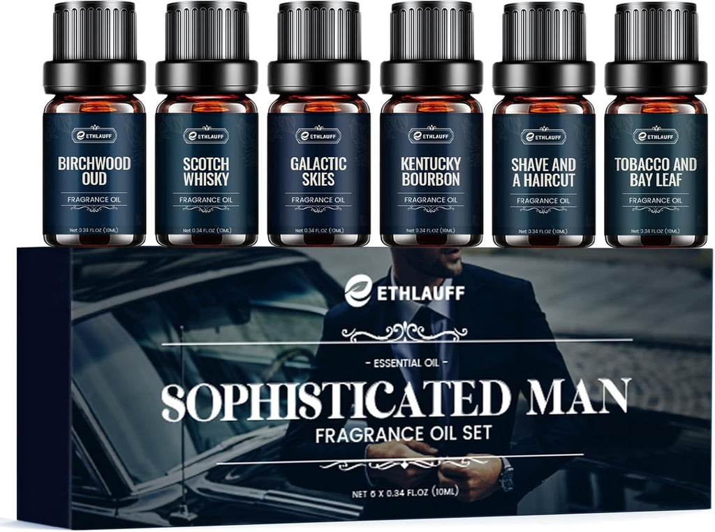 Men Essential Oils Set - TOP 6 Gentlemen's Fragrance Oil for Diffuser, Candle & Soap Making