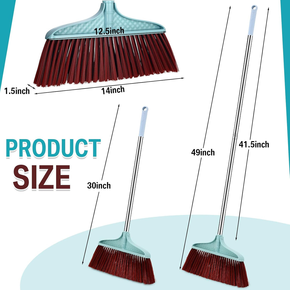 Lasnten 8 Pcs Heavy Duty Broom Commercial Set 49" Stainless Steel Detachable Handle Indoor and