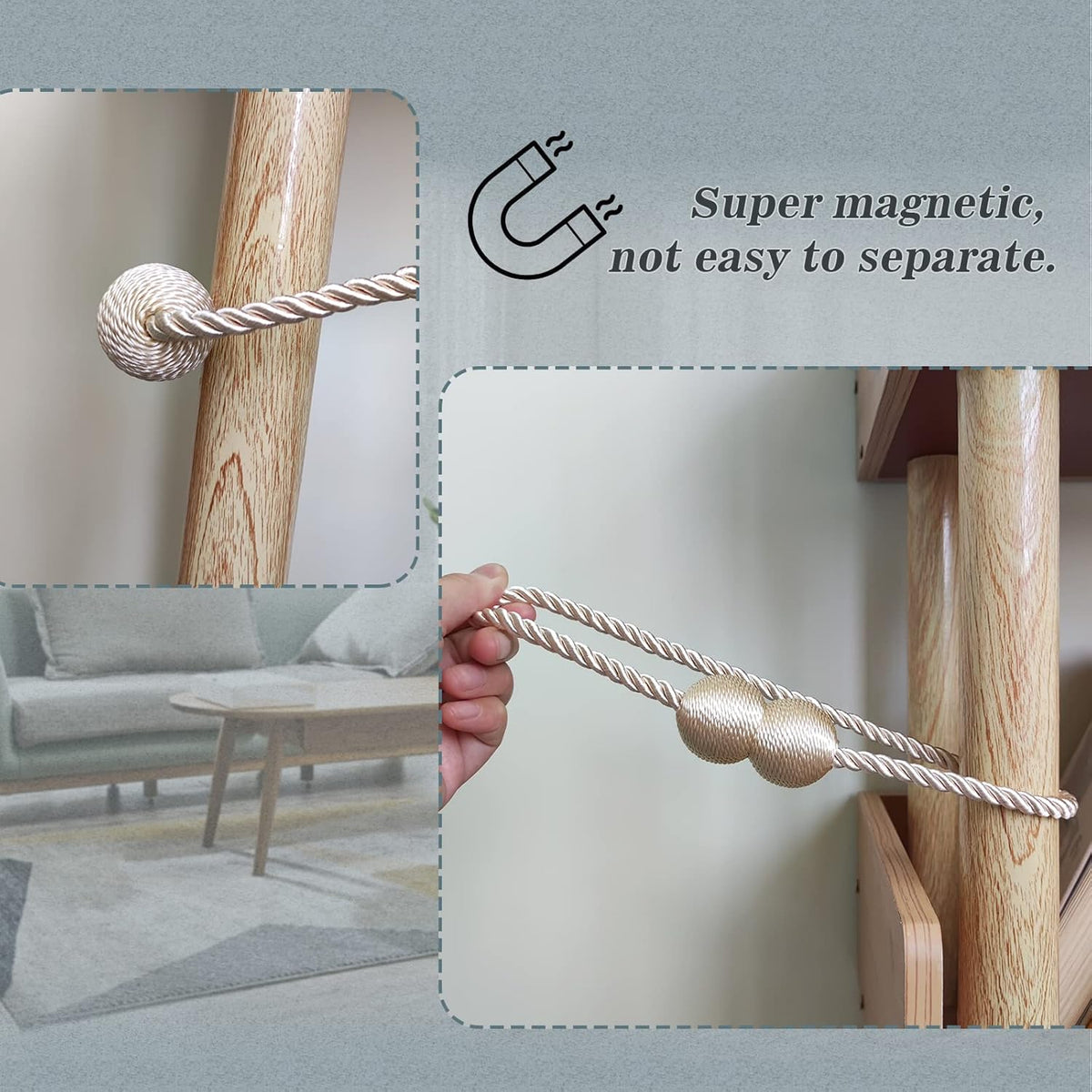 Hion Magnetic Curtain Tiebacks Beige 2pcs, Curtain Tiebacks Buckles Holdbacks Holders Hooks Clip