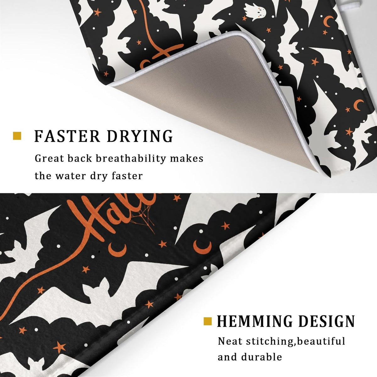 Halloween Drying Mats for Kitchen Counter 18”x24” Happy Halloween Spooky Bat Dishes Pad Microfiber