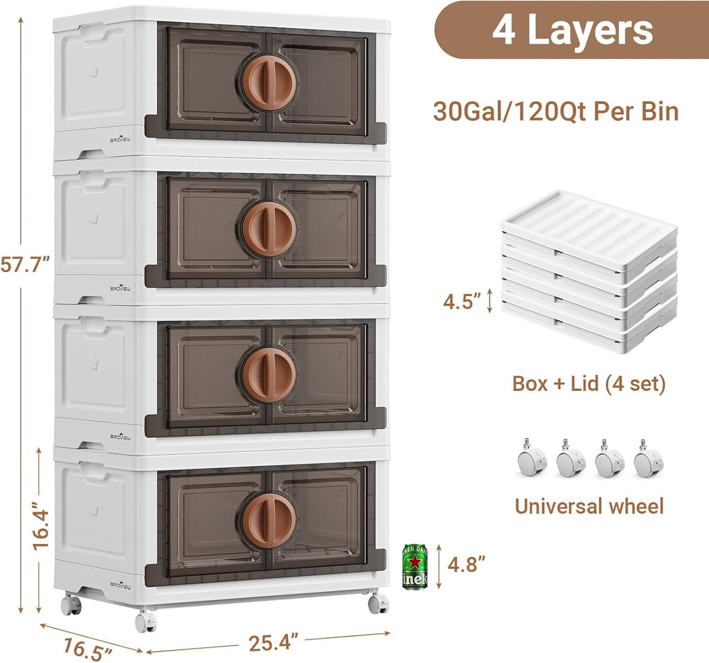 BROVIEW 480Qt Lockable Stackable Storage Bins with Lids, Closet Organizers and Storage Drawer