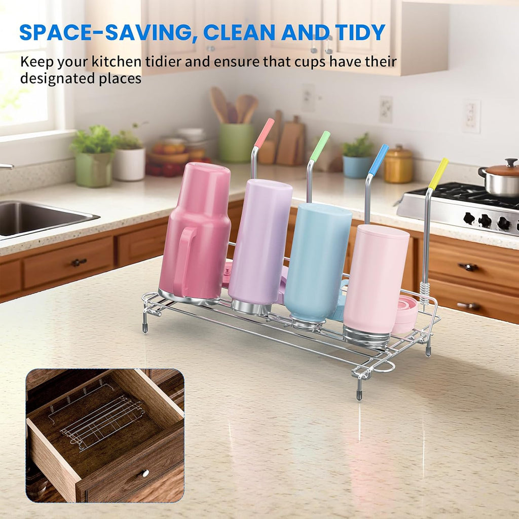 Bottle Drying Rack Stainless Steel Fold Water Bottle Drying Rack Organizer with Straw Holder for