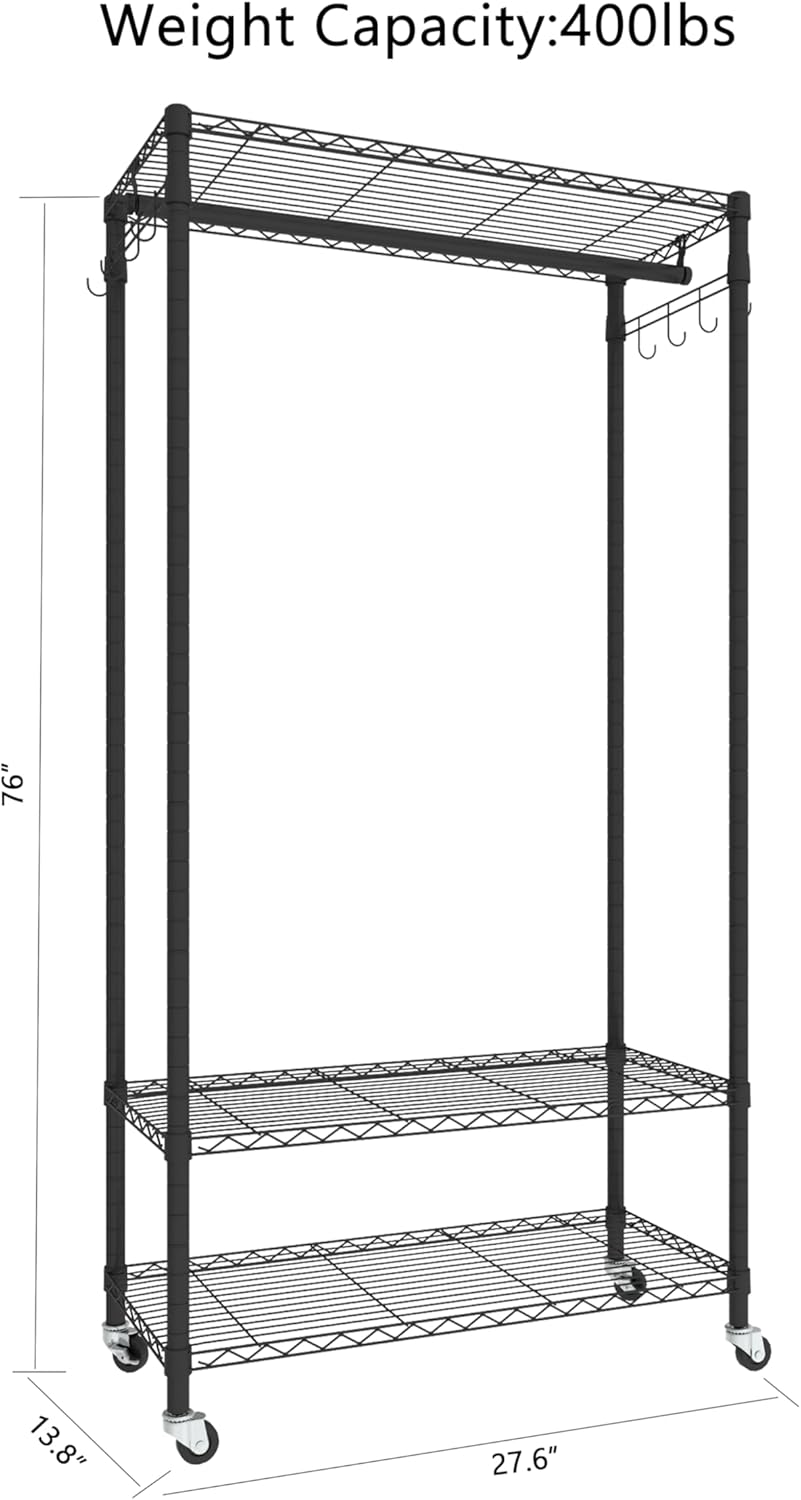 Rolling Portable Garment Rack,Freestanding Clothes Racks, Portable Closet Wardrobe with 3