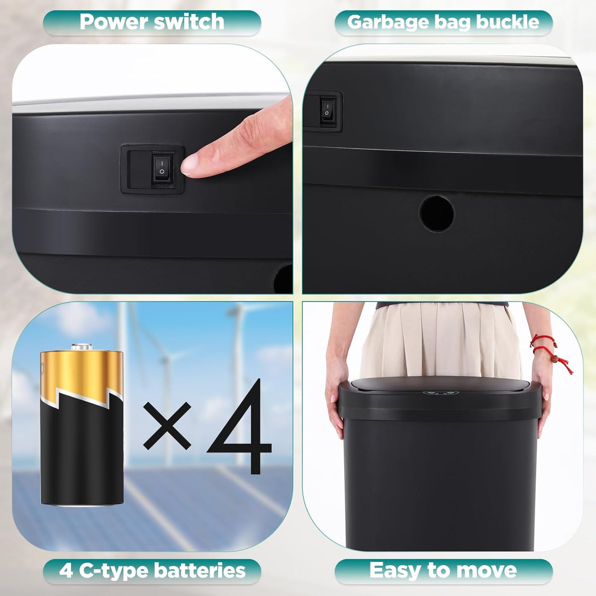 Automatic Motion Sensor Bathroom Trash Can with Lid, 13 Gallon Touchless Trash Bin, Smart Dog Proof
