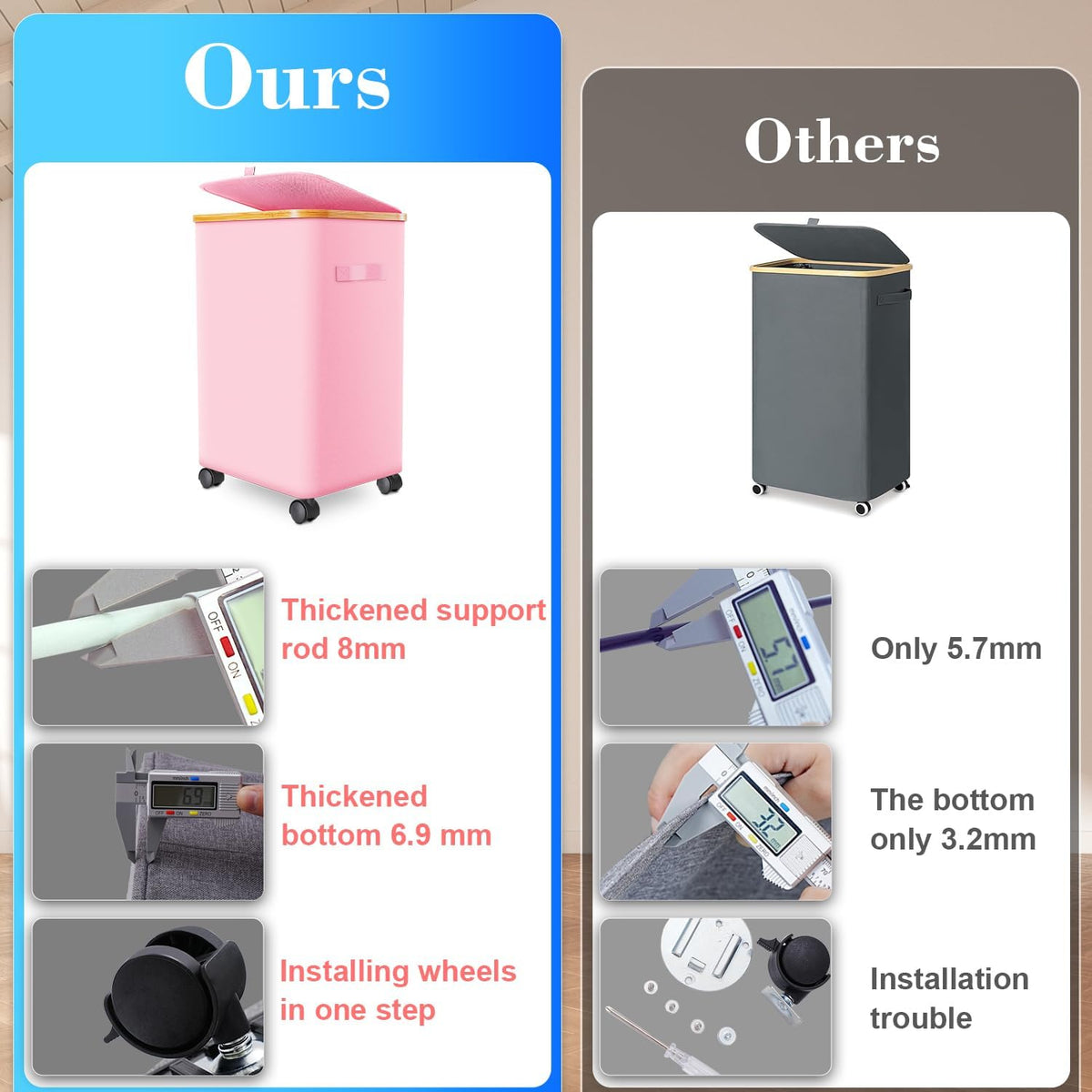 Laundry Hamper with Wheels,20 Gal (75L) Laundry Basket with lid Rolling Clothes Hamper Foldable