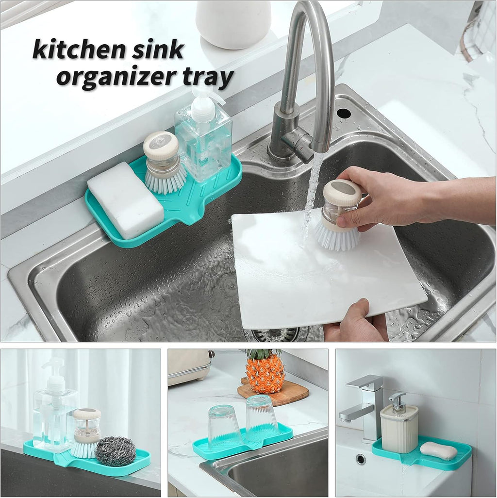 Silicone Bathroom Soap Dishes with Drain Spout-Bathroom and Kitchen Sink Organizer,Sponge