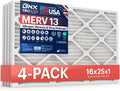 BNX TruFilter 16x25x1 Air Filter MERV 13 (4-Pack) - MADE IN USA - Electrostatic Pleated Air