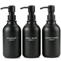 MaisoNovo Refillable Shampoo and Conditioner Bottles | 16.9 fl oz Set of 3 Black Plastic Bottles