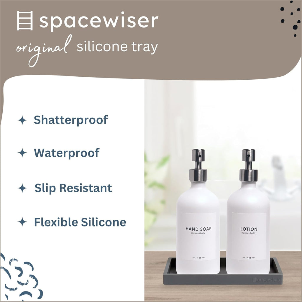 Countertop and Vanity Tray - Small 7.7" Silicone Tray for Soap Dispenser Bottles, Bathroom Trays