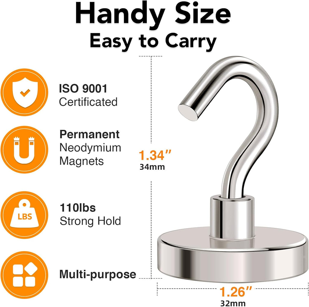 MIKEDE Magnetic Hooks Heavy Duty,110LB+ Strong Magnet with Hook, Super Neodymium Cruise Hooks